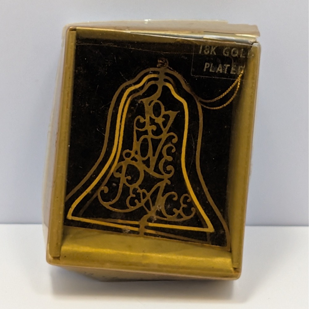 Vintage Christmas Fantasy Gold Plated Brass Bell Ornament Love Peace Message